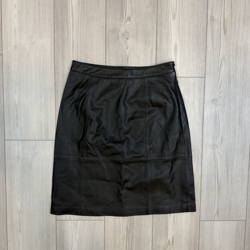 Vintage Liz Claiborne Womens 6 Black 100% Leather Lined Pencil Skirt‎